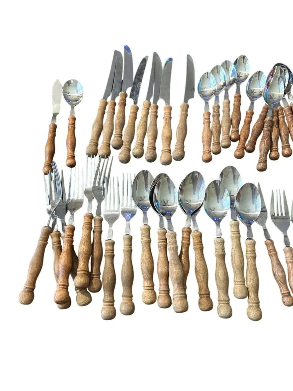 Vintage Lifetime Old Homestead Stainless Flatware Set W/ Wooden Handles 50 Piece